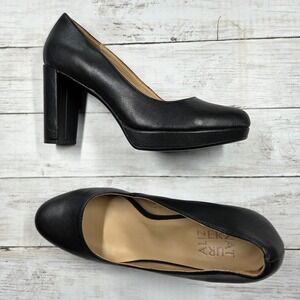 Naturalizer Platform Pumps Women 9M Black Berlin Block Heel Round Toe Business